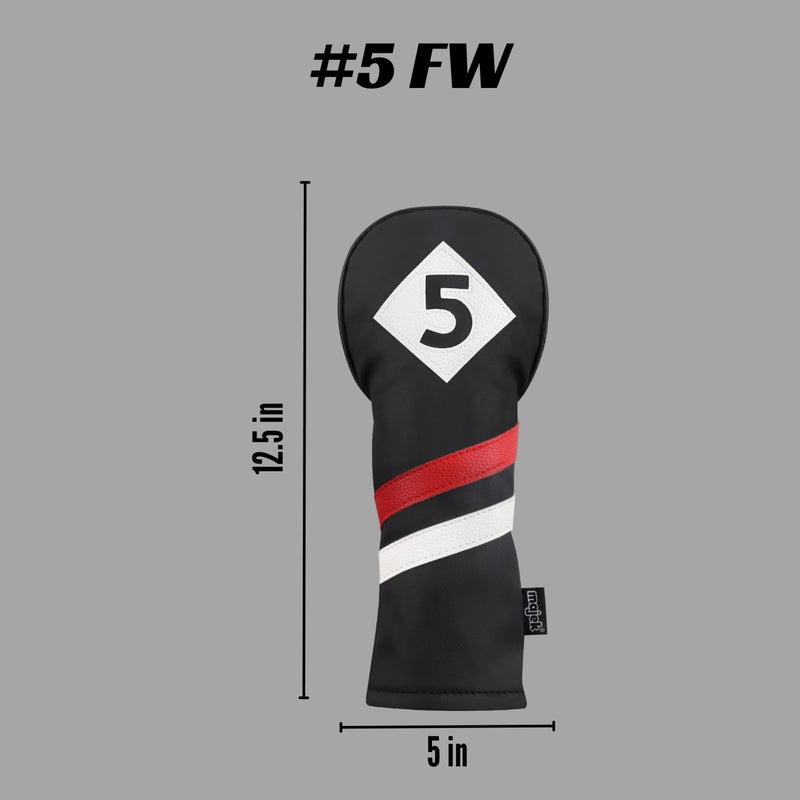 Majek Retro Golf Headcover Black Red and White Vintage Leather Style #5 Fairway Wood Head Cover Classic Look - Image 3